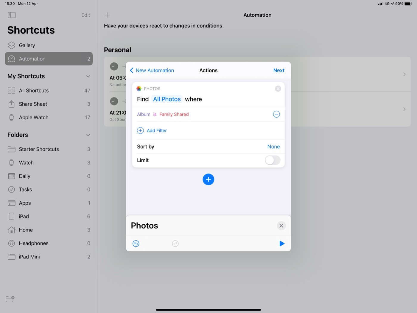 Shortcuts automation step 4