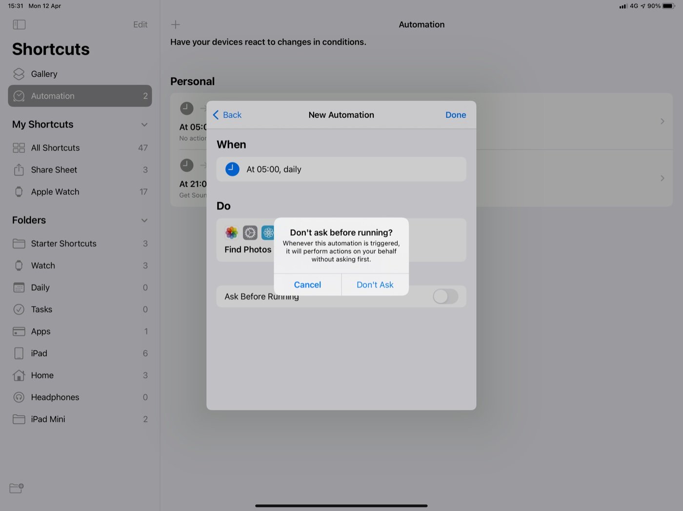 Shortcuts automation step 6