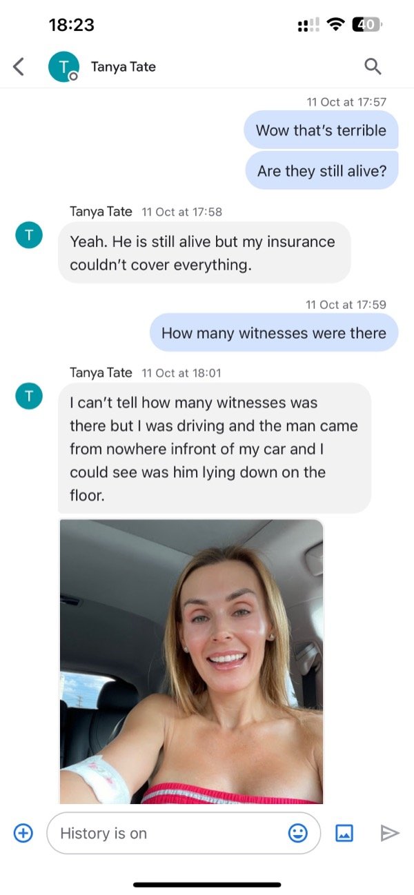 Car accident story with driving selfie