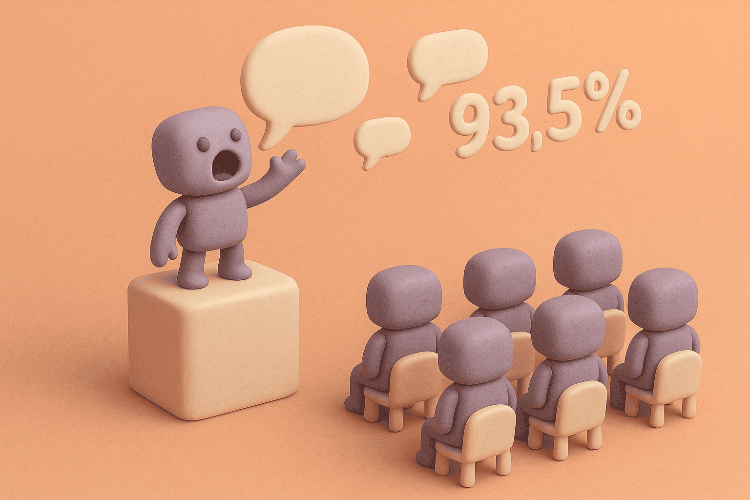 Robots shouting into the void, ignored by others — a visual metaphor for 93.5% non-engagement